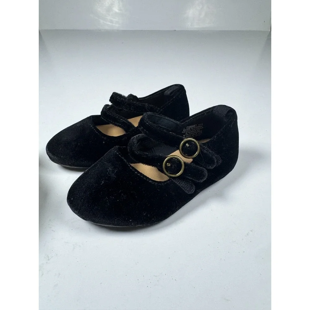Old Navy Velvet Double-Buckle Ballet Flats Toddler‎ Girls US 12.5 Black Shoes